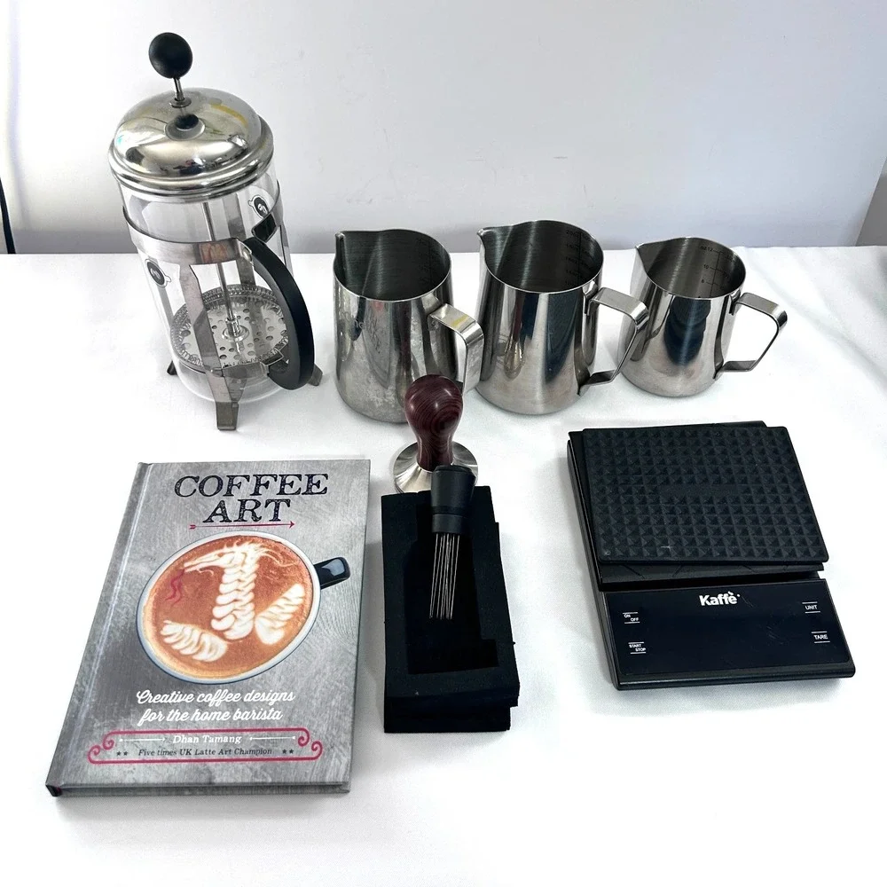 LOT of 8 Barista Tools French Press Coffee Milk Frothing Tamper‎ Art Coffee Book